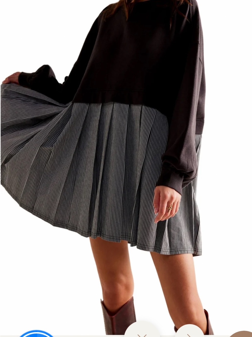 Free People Eleanor Striped Dress Washed Black Combo
